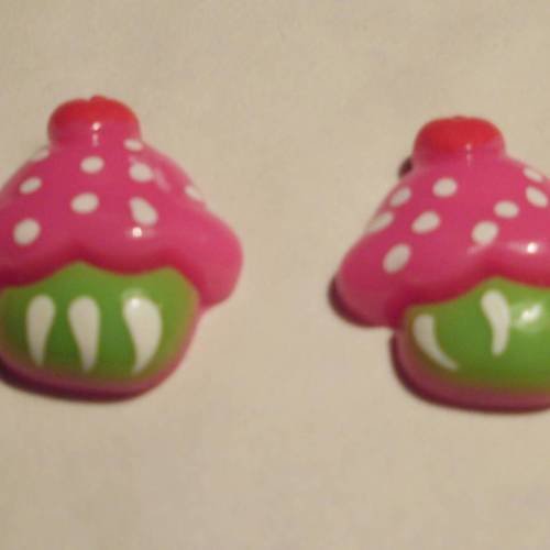 Cabochons cupcake couleur rose/vert lot de 2