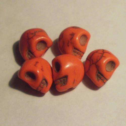 Perles tête de mort couleur orange lot de 5