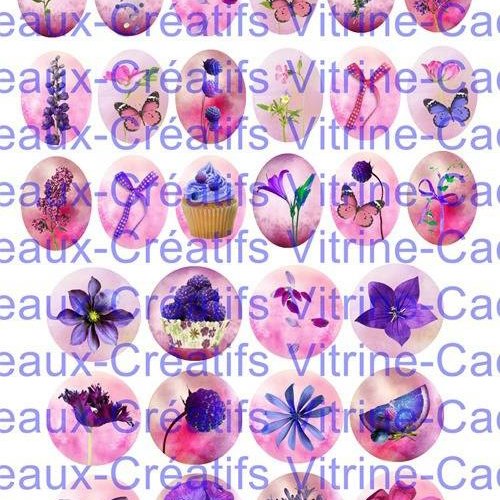 Images digitales pour cabochon tons violets x30