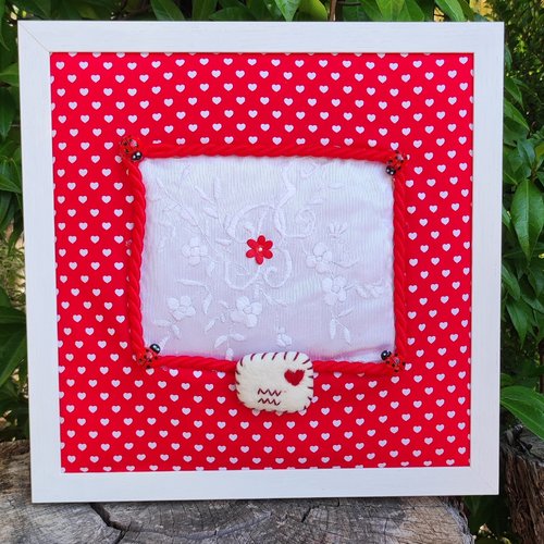 Tableau broderie traditionnelle avec initiales - produit fini - broderie faite main