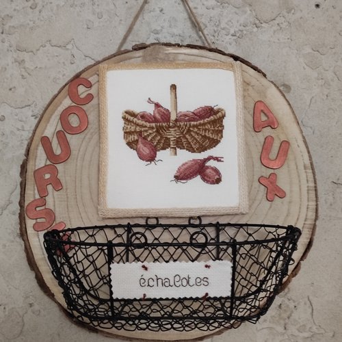 Course aux échalotes - produit fini - broderie point de croix - fait main