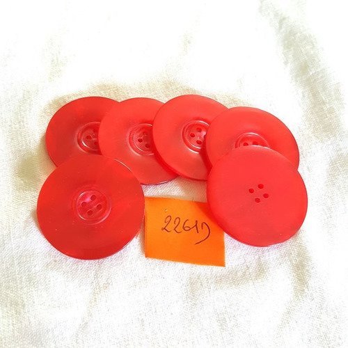 6 boutons résine rouge anciens - 31mm - n°2261d