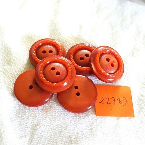 6 boutons résine marron anciens - 27mm - n°2278d