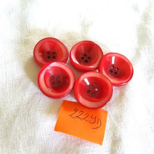 5 boutons nacre rouge anciens - 23mm - n°2229d