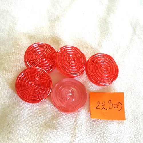 5 boutons verre rouge anciens - 22mm - n°2230d
