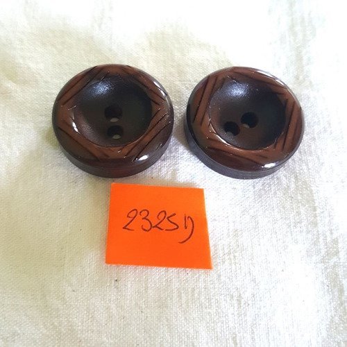2 boutons résine marron anciens - 28mm - n°2325