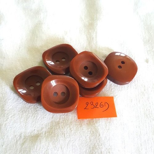 6 boutons résine marron anciens - 25x25mm - n°2326d