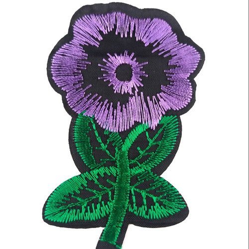 Thermocollant fleur violette et feuille verte - 76x47mm - applique a coudre
