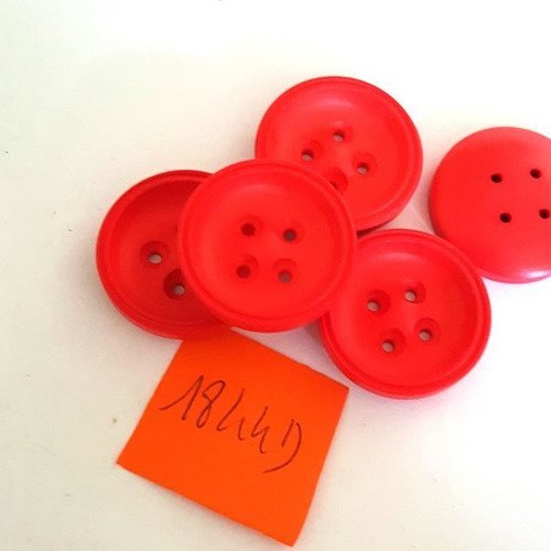 5 boutons résine rouge anciens - 23mm - n°1844d