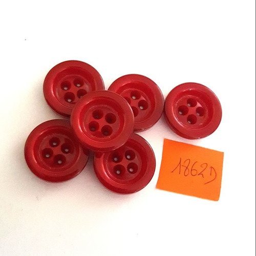 6 boutons résine rouge anciens - 22mm - n°1862d