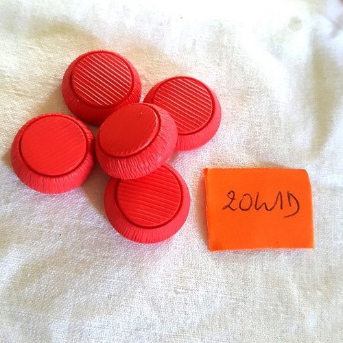 5 boutons résine rouge anciens - 20mm - 2041d