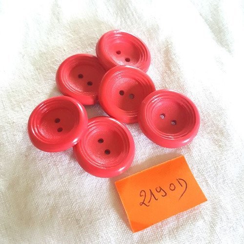 6 boutons résine rouge anciens - 22mm - 2190d