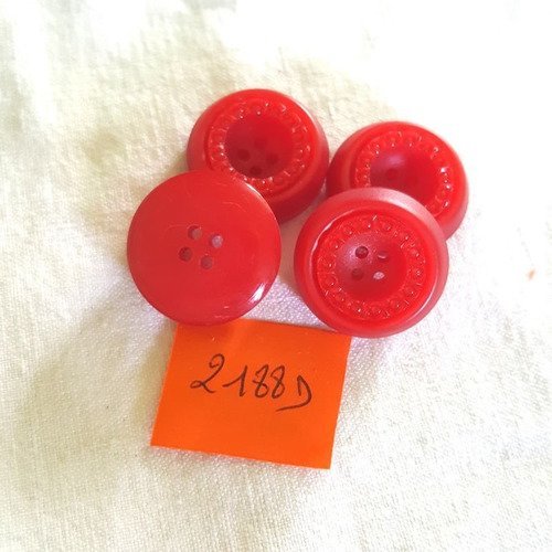 4 boutons résine rouge anciens - 22mm - 2188d