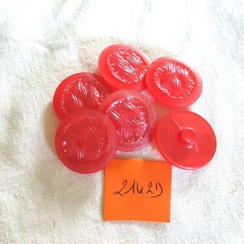 6 boutons résine rouge anciens - 22mm - 2142d