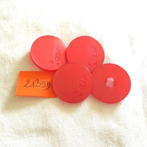 6 boutons résine rouge anciens - 26mm - 2139d