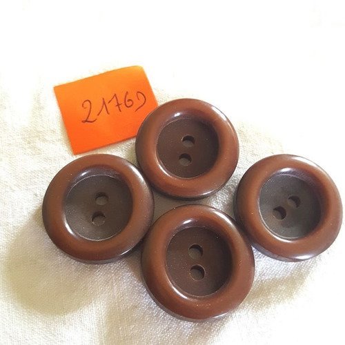 4 boutons résine marron anciens - 27mm - 2176d