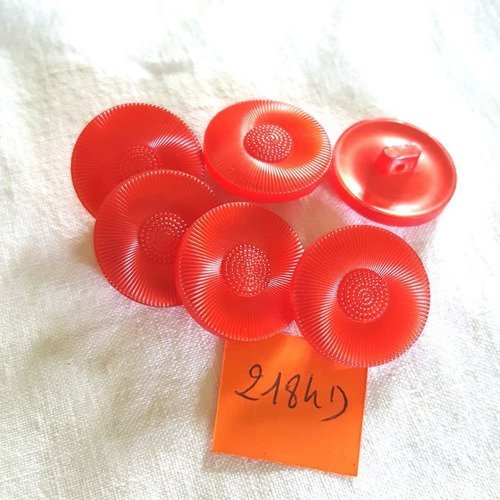 6 boutons résine rouge anciens - 22mm - 2184d