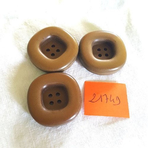 3 boutons résine marron anciens - 29mm - 2174d