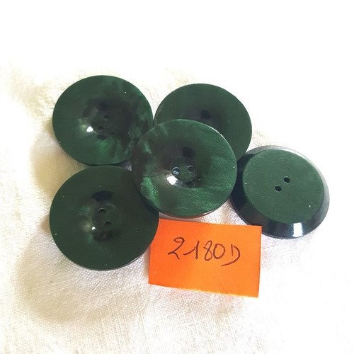 5 boutons résine vert anciens - 26mm - 2180d