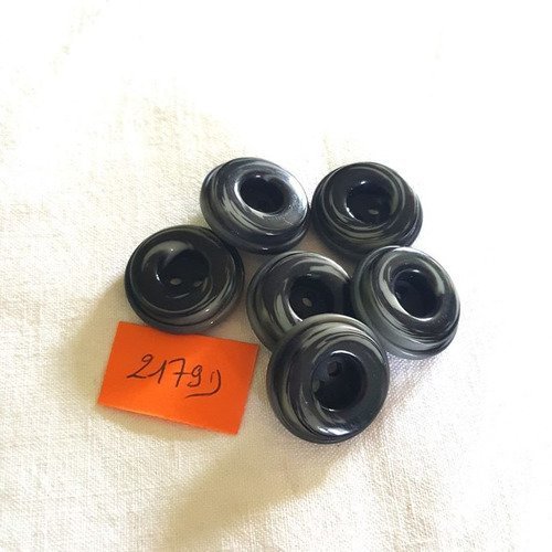 6 boutons résine gris et noir anciens - 23mm - 2179d