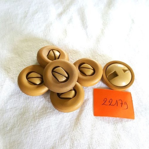 6 boutons résine ocre (taupe) anciens - 23mm - 2217d