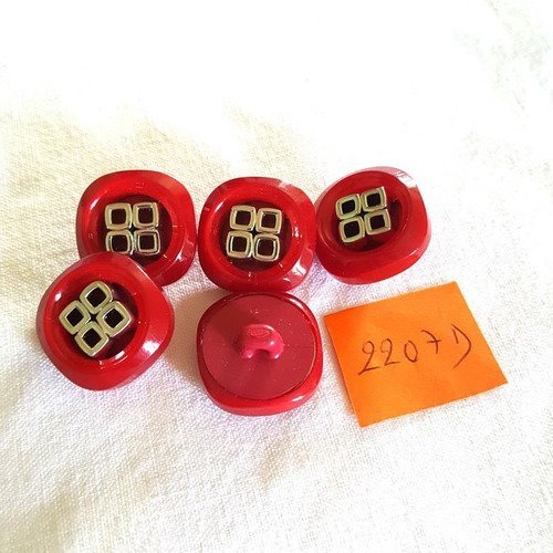 5 boutons résine rouge et argenté anciens - 20mm - 2207d