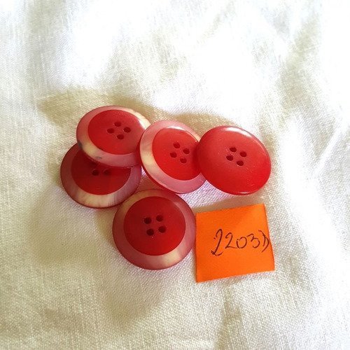 5 boutons résine rouge anciens - 22mm - 2203d