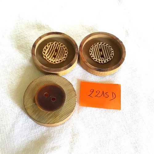 3 boutons résine marron anciens - 31mm - 2215d