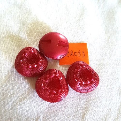 4 boutons résine rouge anciens - 23mm - 2208d