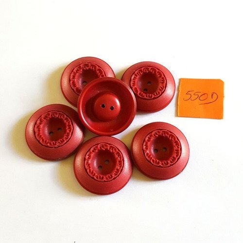 6 boutons résine rouge anciens - 27mm - 550d