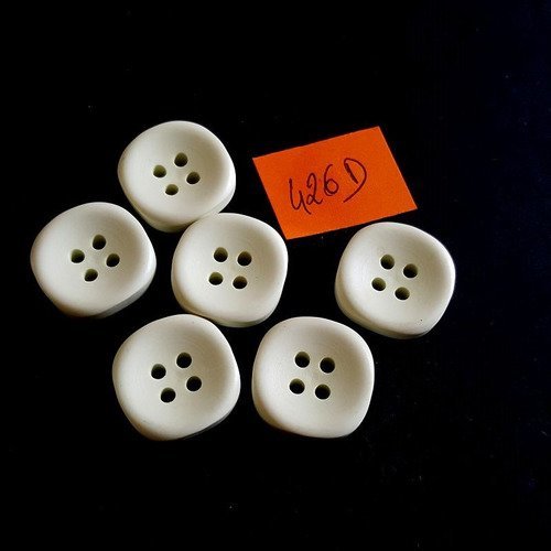 6 boutons résine jaune/ivoire anciens - 19x19mm - 426d