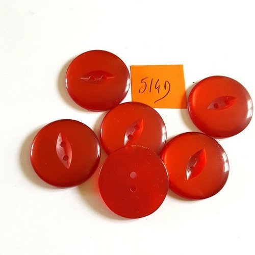 6 boutons résine rouge anciens - 26mm - 514d