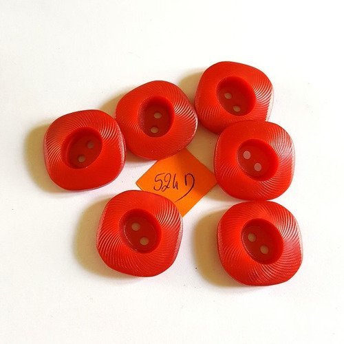 6 boutons résine rouge anciens - 26mm - 524d