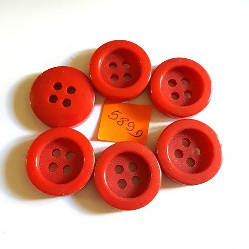 8 boutons résine rouge anciens - 27mm - 589d