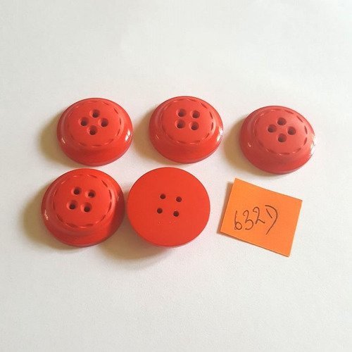 5 boutons résine rouge anciens - 25mm - 632d