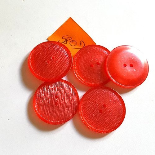5 boutons résine rouge anciens - 27mm - 580d