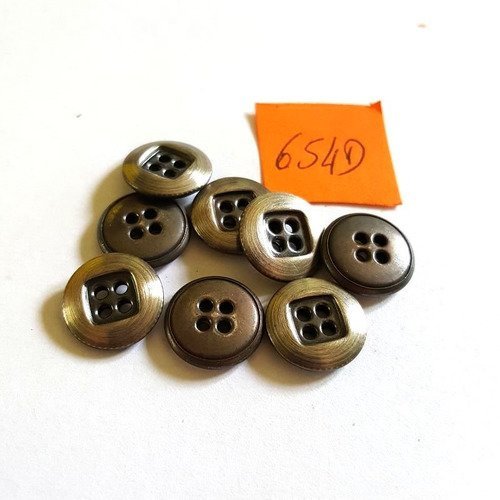 8 boutons métal gris anciens - 13mm - 654d