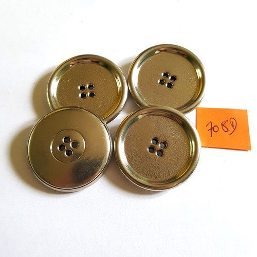4 boutons métal argenté anciens - 35mm - 708d
