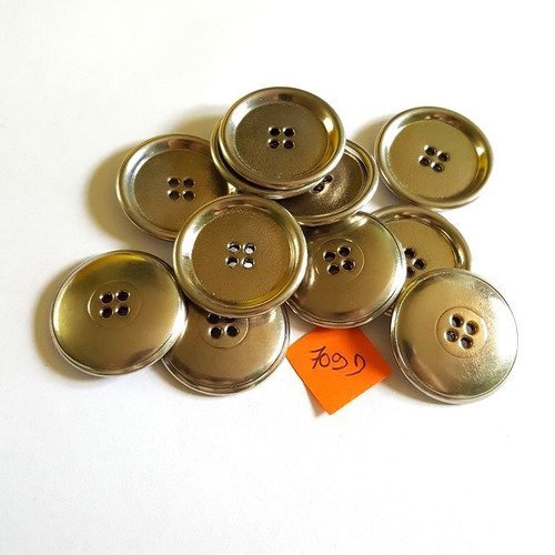 11 boutons métal argenté anciens - 32mm - 709d