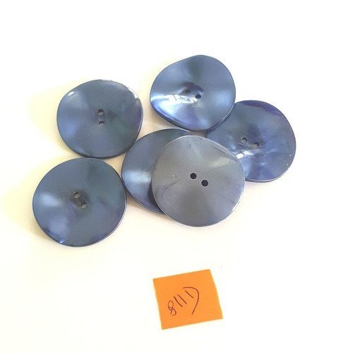 6 boutons résine bleu anciens - 33mm - 811d