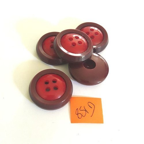 5 boutons résine rouge anciens - 28mm - 851d