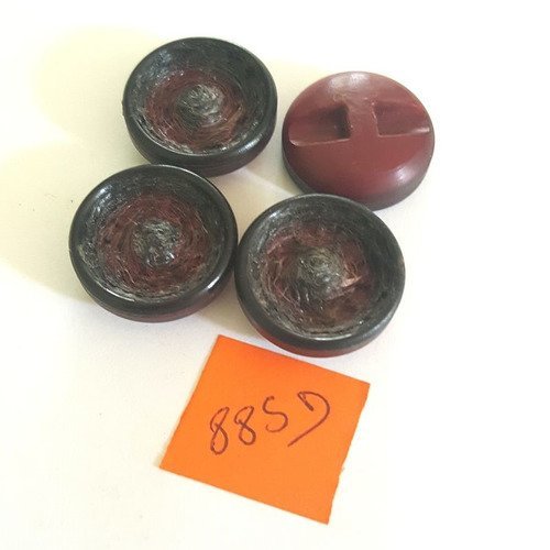 4 boutons résine rouge bordeaux anciens - 23mm - 885d