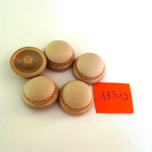 5 boutons résine beige anciens - 22mm - 1831d