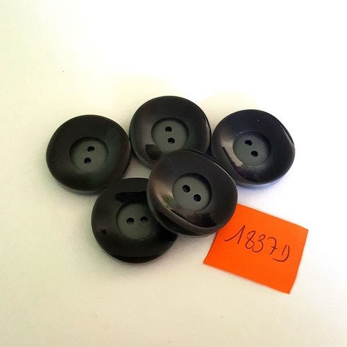 5 boutons résine gris foncé anciens - 26mm - 1837d