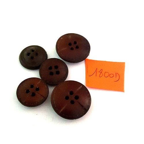 5 boutons cuir marron foncé anciens - taille diverse - 1800d