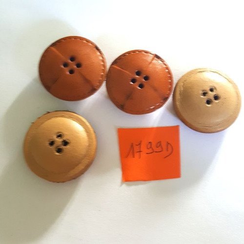 4 boutons cuir marron et beige anciens - 28mm - 1799d