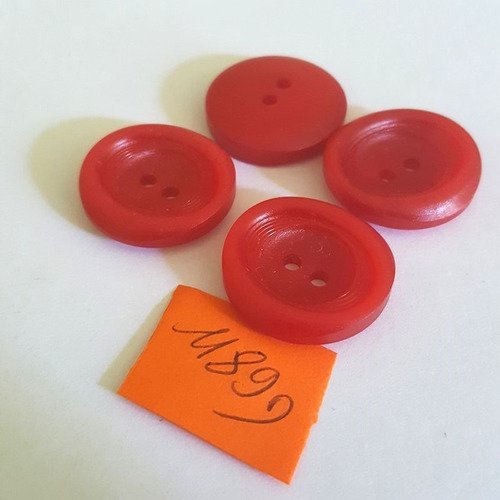 4 boutons résine rouge anciens - 23mm - 1189d