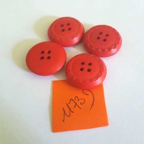 4 boutons résine rouge anciens - 18mm - 1173d