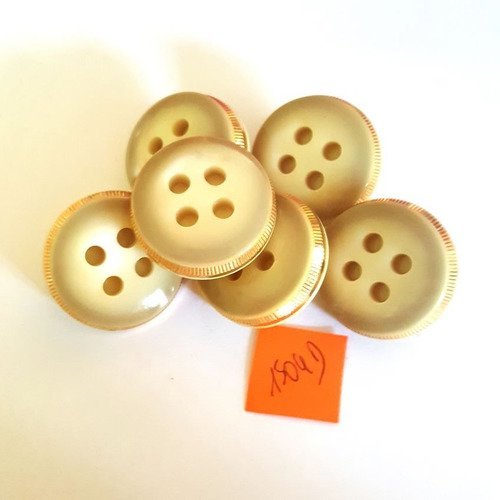6 boutons résine jaune/vert + liserai doré anciens - 29mm - 1504d