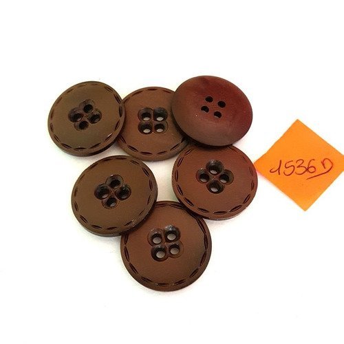 6 boutons résine marron anciens - 23mm - 1536d
